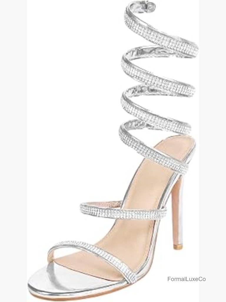 Rhinestone Sparkly Heels Sandals Ankle Wrap Crystals Evening Party Heeled
